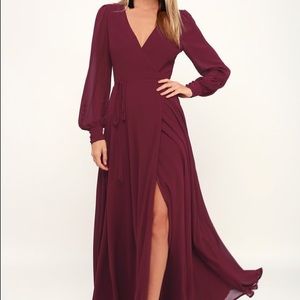 Lulu’s Burgundy Long Sleeve Wrap Dress